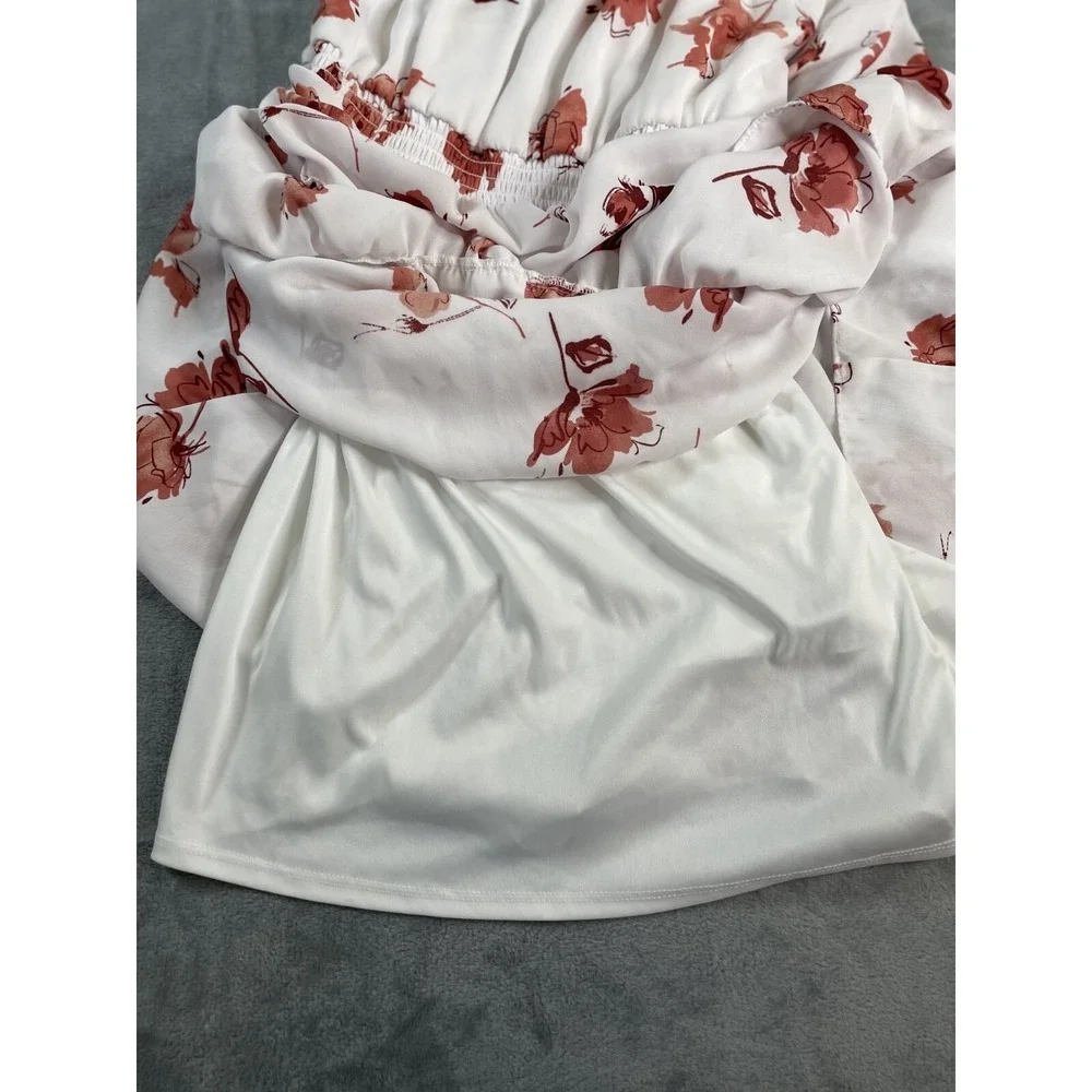 Beautees Women's Midi Dress White Floral Sz 14 Off Shoulder Elastic Waist Tiered